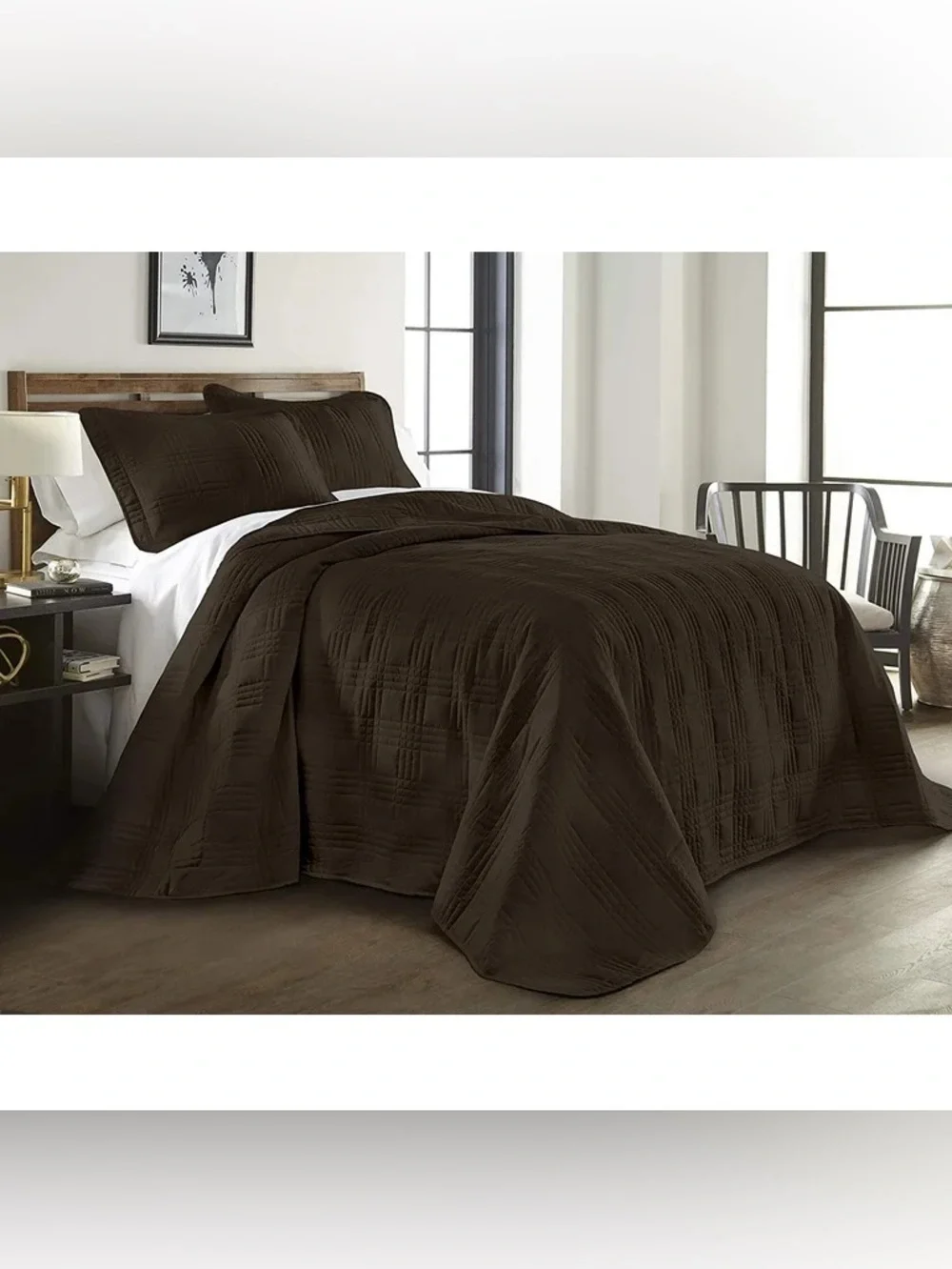Queen 3 piece Chocolate Brown Quilted Bedspread Set